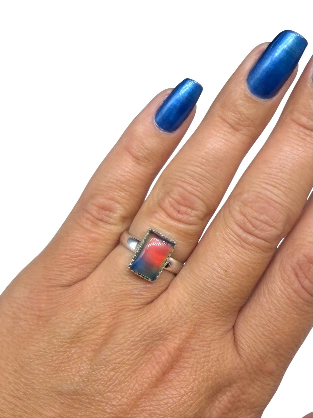 Aurora Fire Opal Ring Size 6 Solid 925 Sterling Silver Aura - Picture 6 of 14